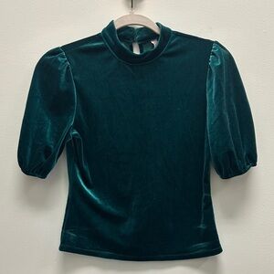 Gypsies & Moondust Green Velvet Puff Sleeve Blouse